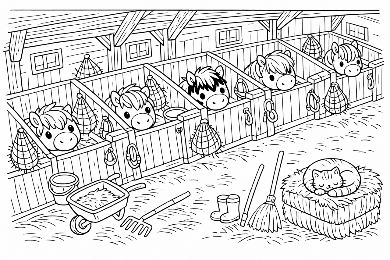 Ponystall Ansicht - Ausmalbild