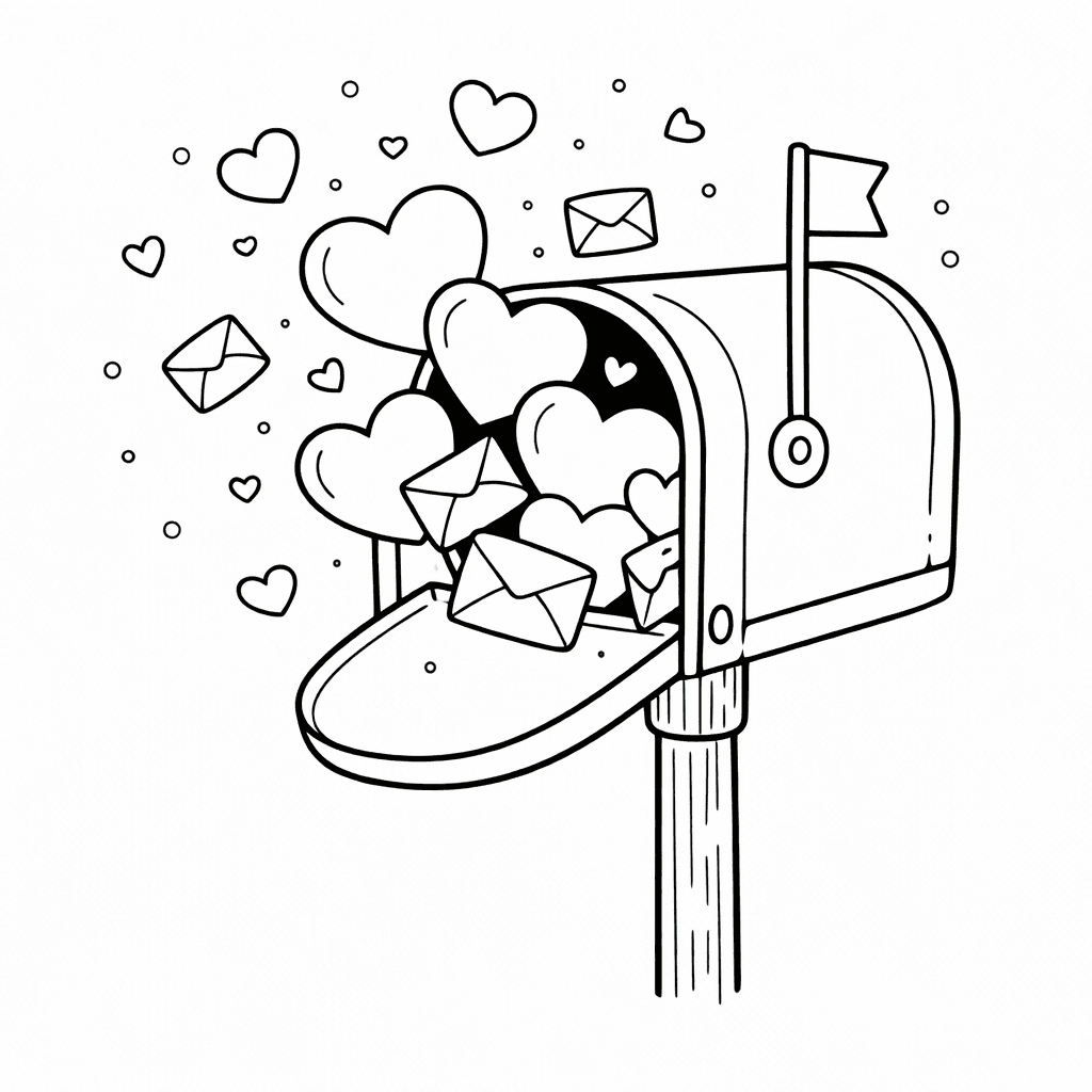 Postkasten mit Herzen - Ausmalbild