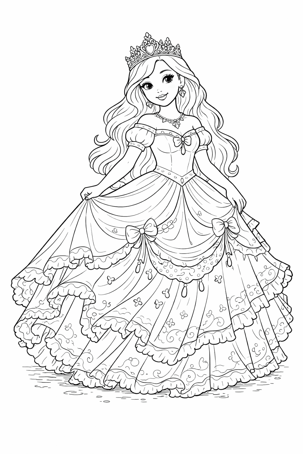 Prinzessin im Ballkleid - Ausmalbild