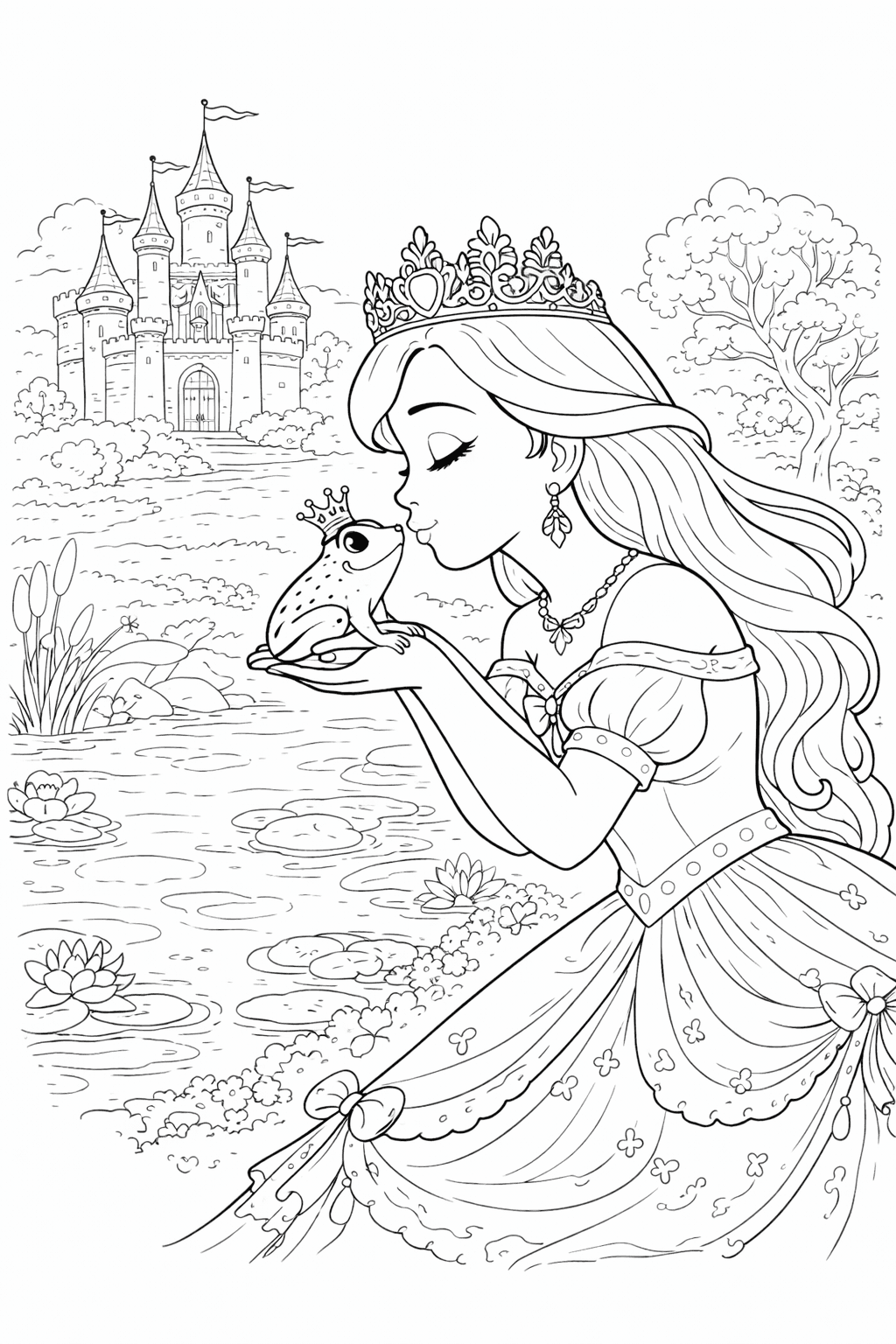 Prinzessin und Froschkönig - Ausmalbild