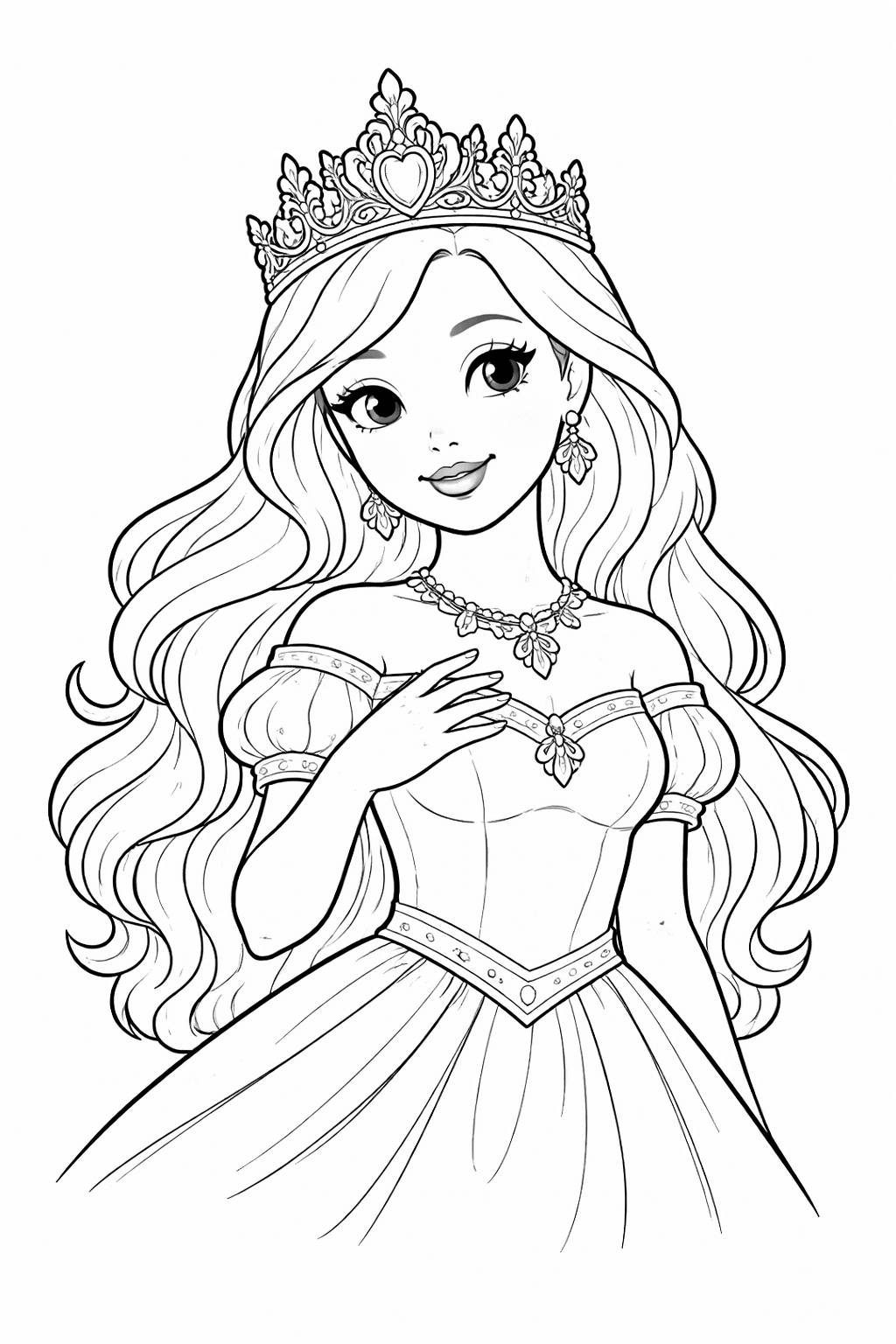 Prinzessin mit Krone - Ausmalbild