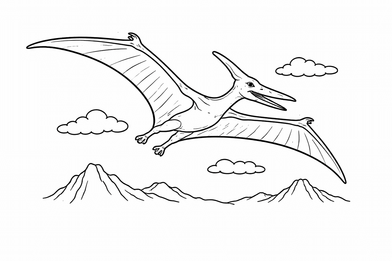 Pterosaur über Berge - Ausmalbild