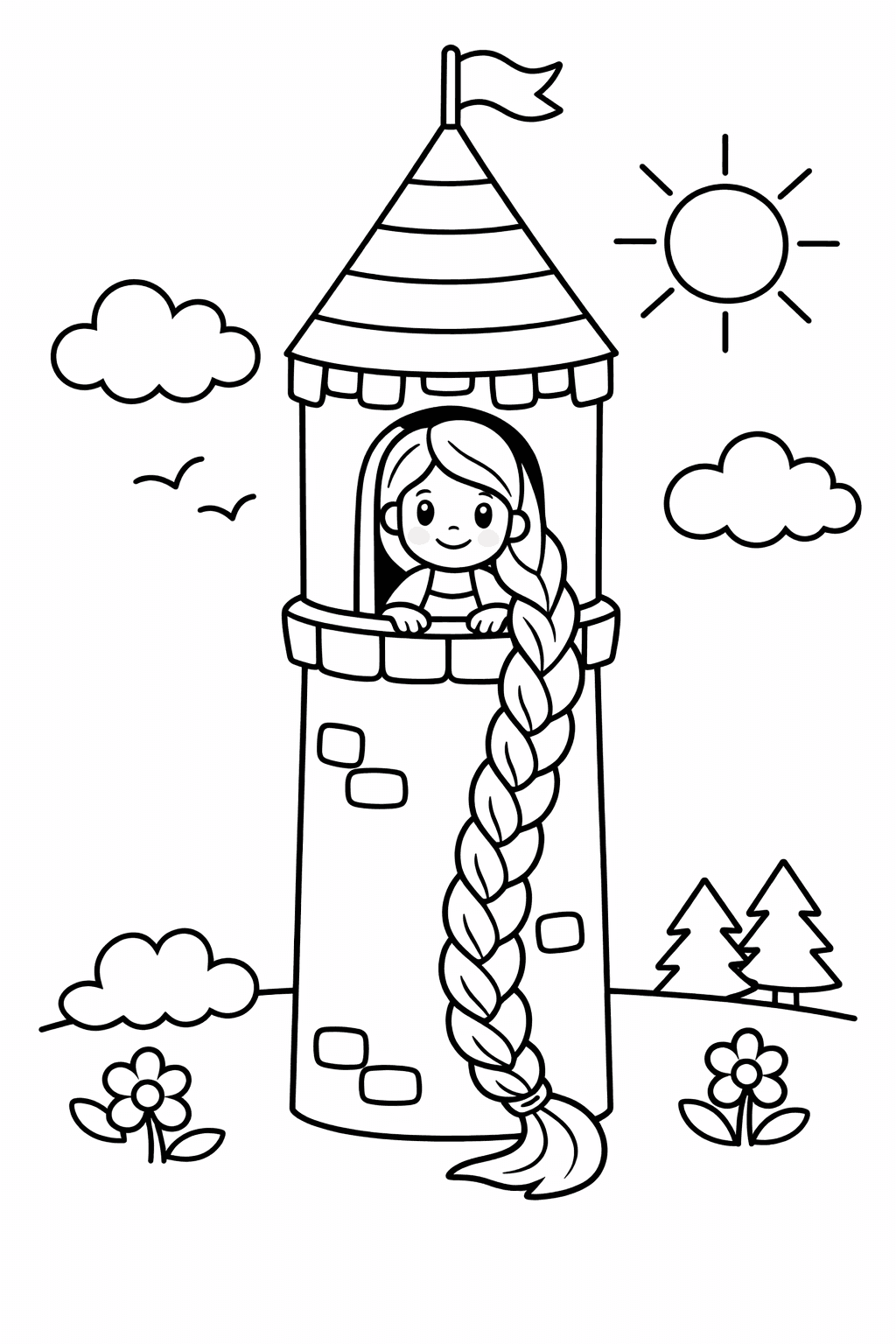 Rapunzel im Turm - Ausmalbild