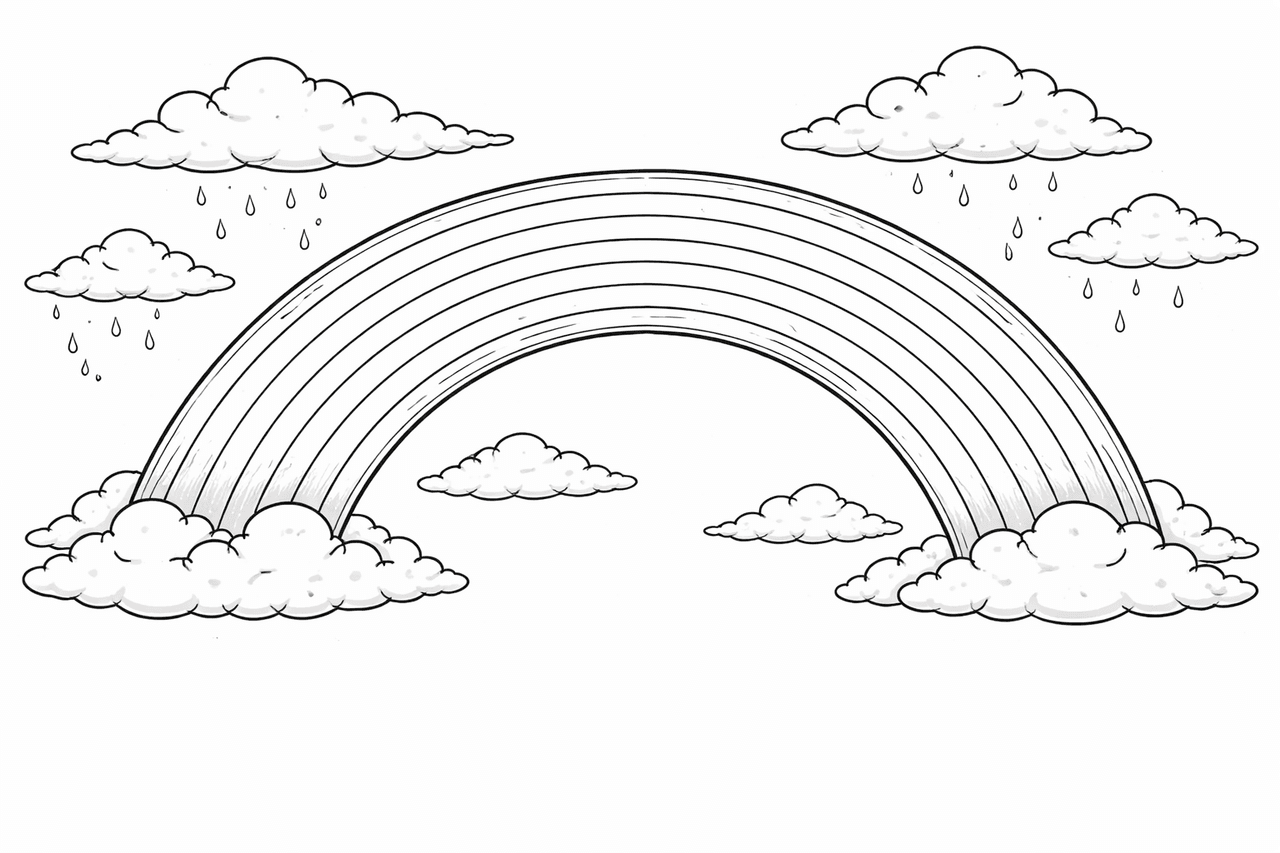 Regenbogen über Wolken - Ausmalbild