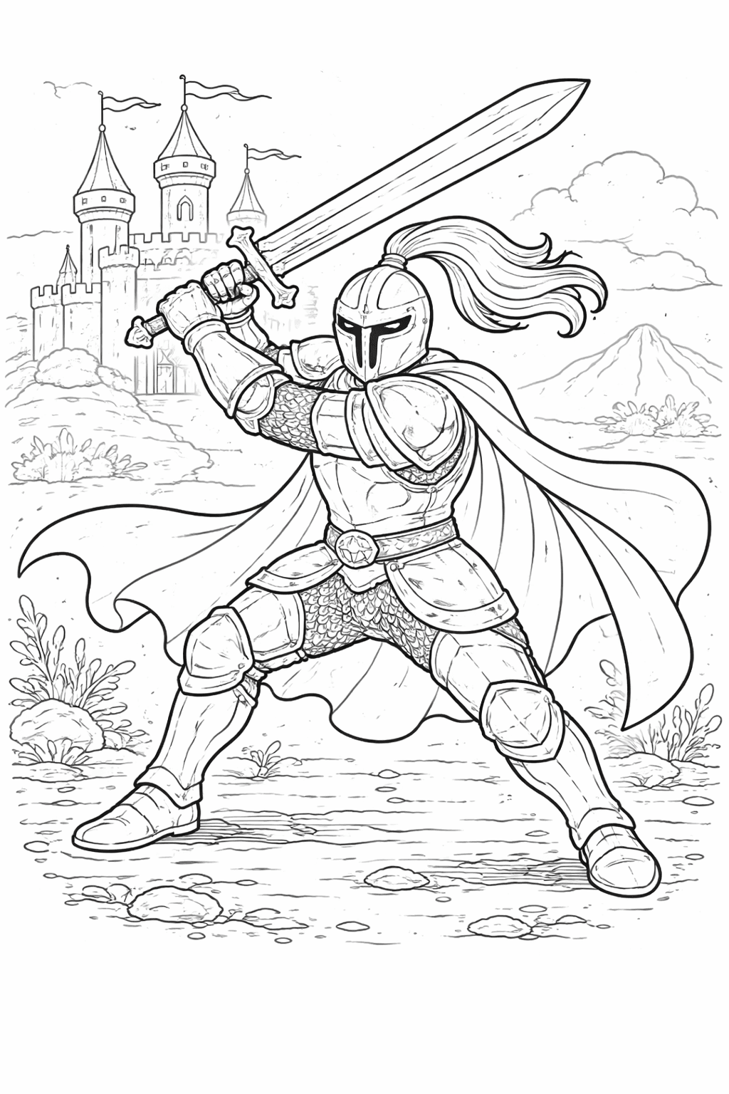 Ritter im Kampf - Ausmalbild