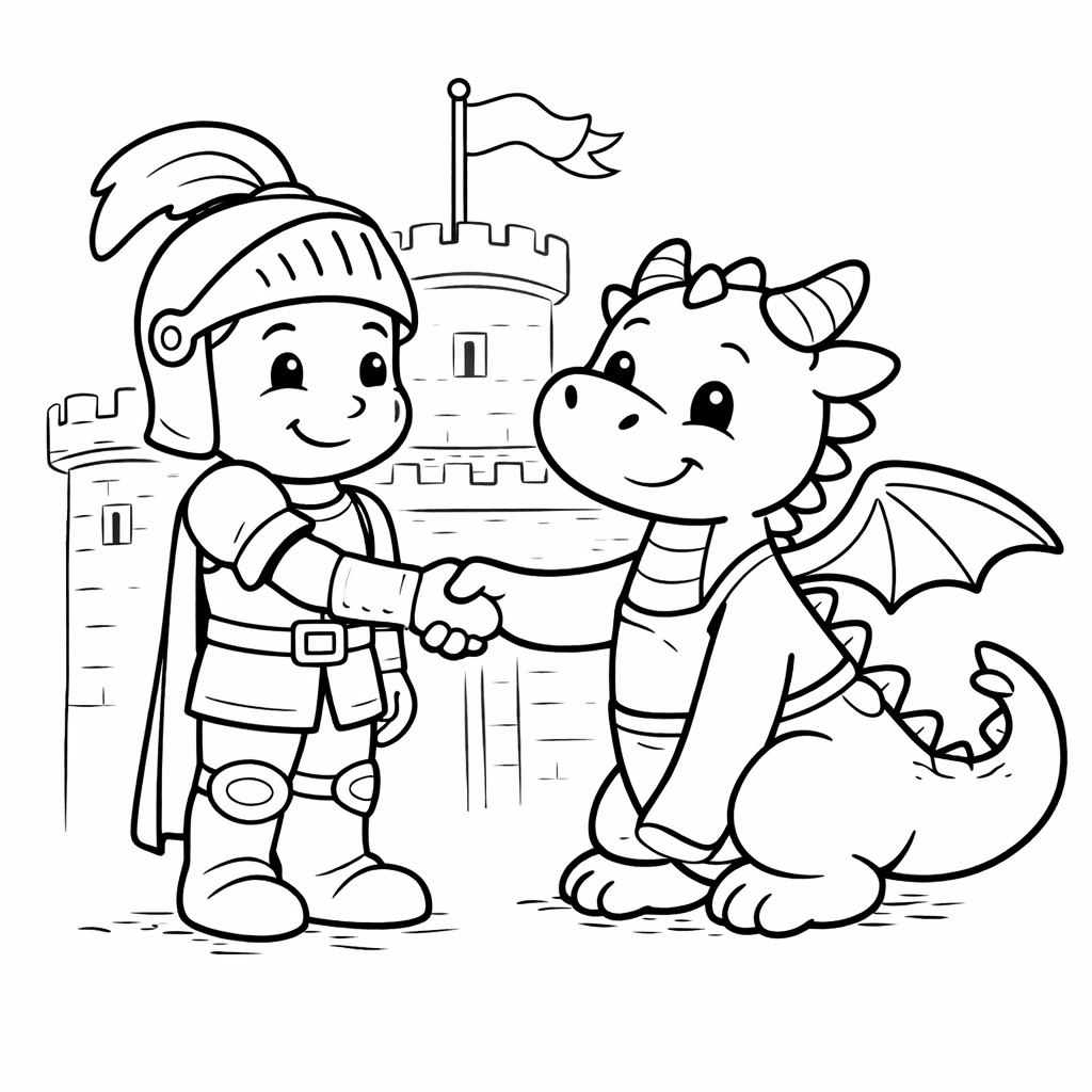 Ritter Und Drache SchließEn Frieden - Ausmalbild