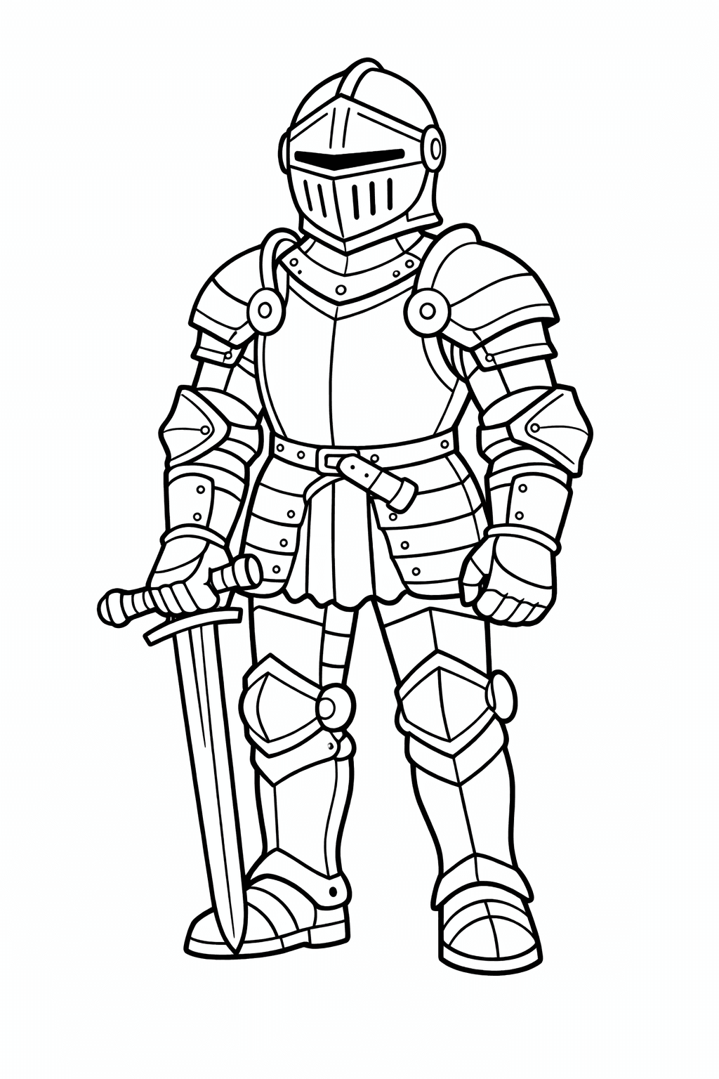 Mittelalterlicher Ritter in Schwertpanzerung - Ausmalbild