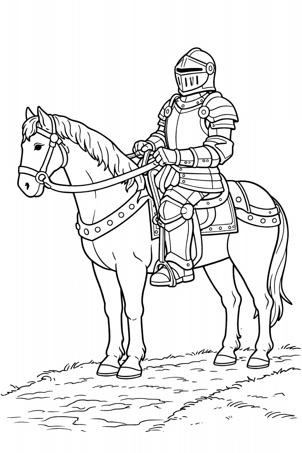 Ritter auf einem Schimmelpferd - Ausmalbild