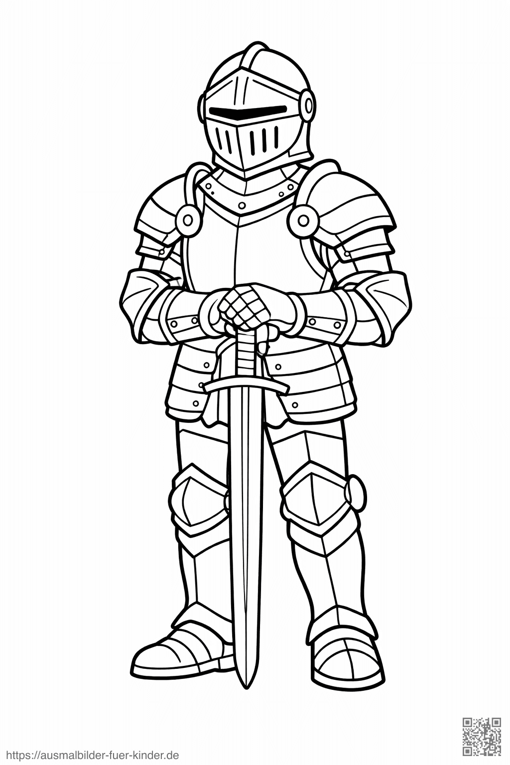 Ritter in voller Rüstung mit Schwert - Ausmalbild