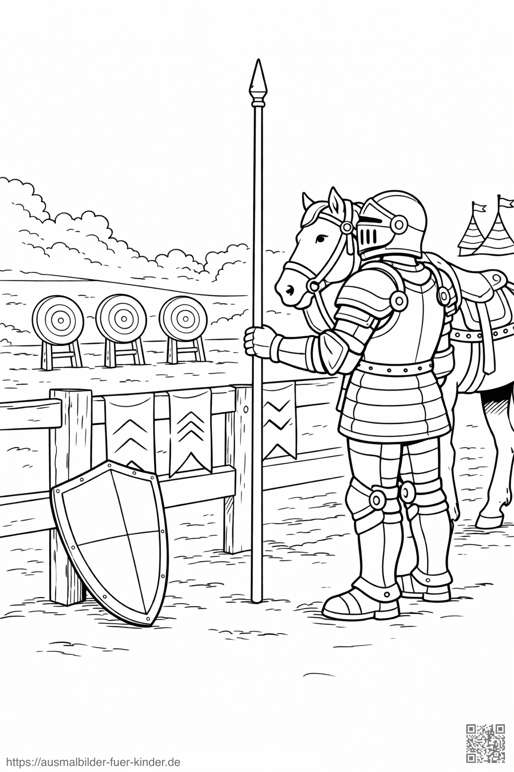 Ritter und Pferd beim Turnier - Ausmalbild