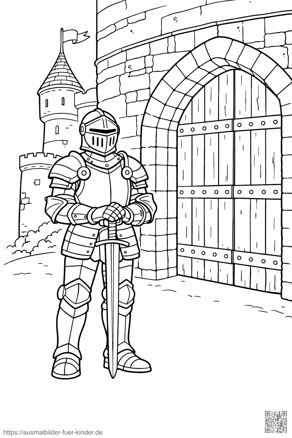 Ritter vor der Burgpforte - Ausmalbild