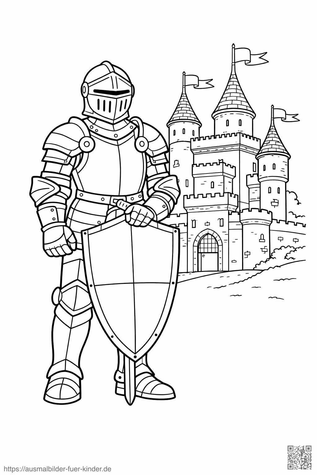 Ritter vor einer Burg - Ausmalbild