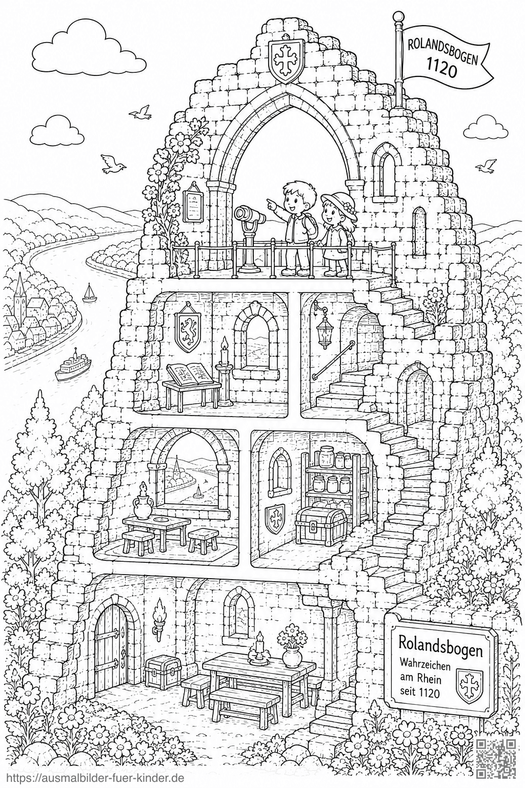 Rolandsbogen Historische Ruine Ausmalbild