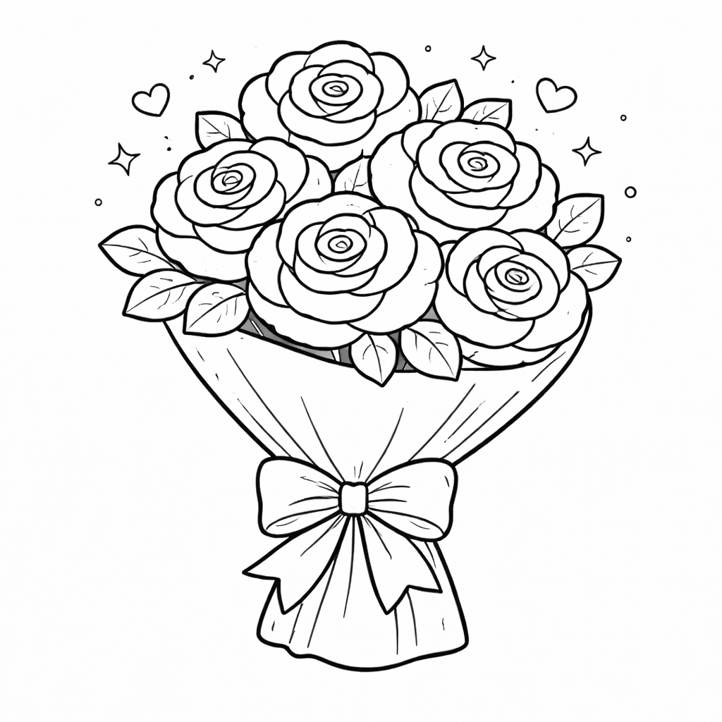 Rosenstrauß mit Schleife - Ausmalbild