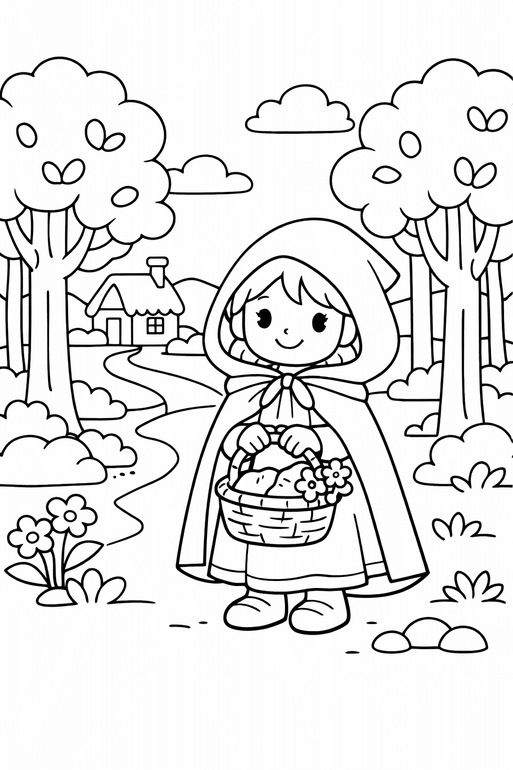 Rotkäppchen am Waldesrand - Ausmalbild