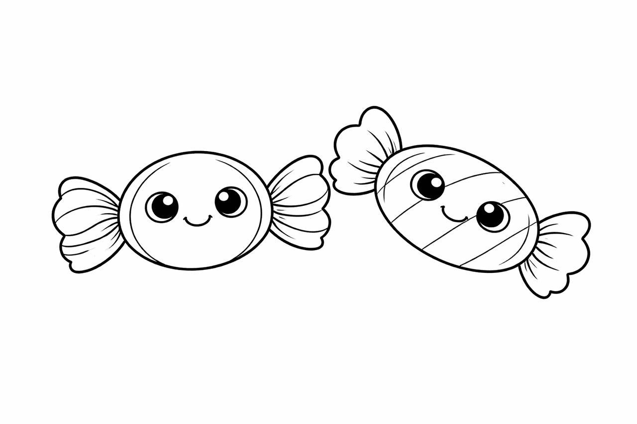 SüßE Bonbons Im Kawaii Stil - Ausmalbild