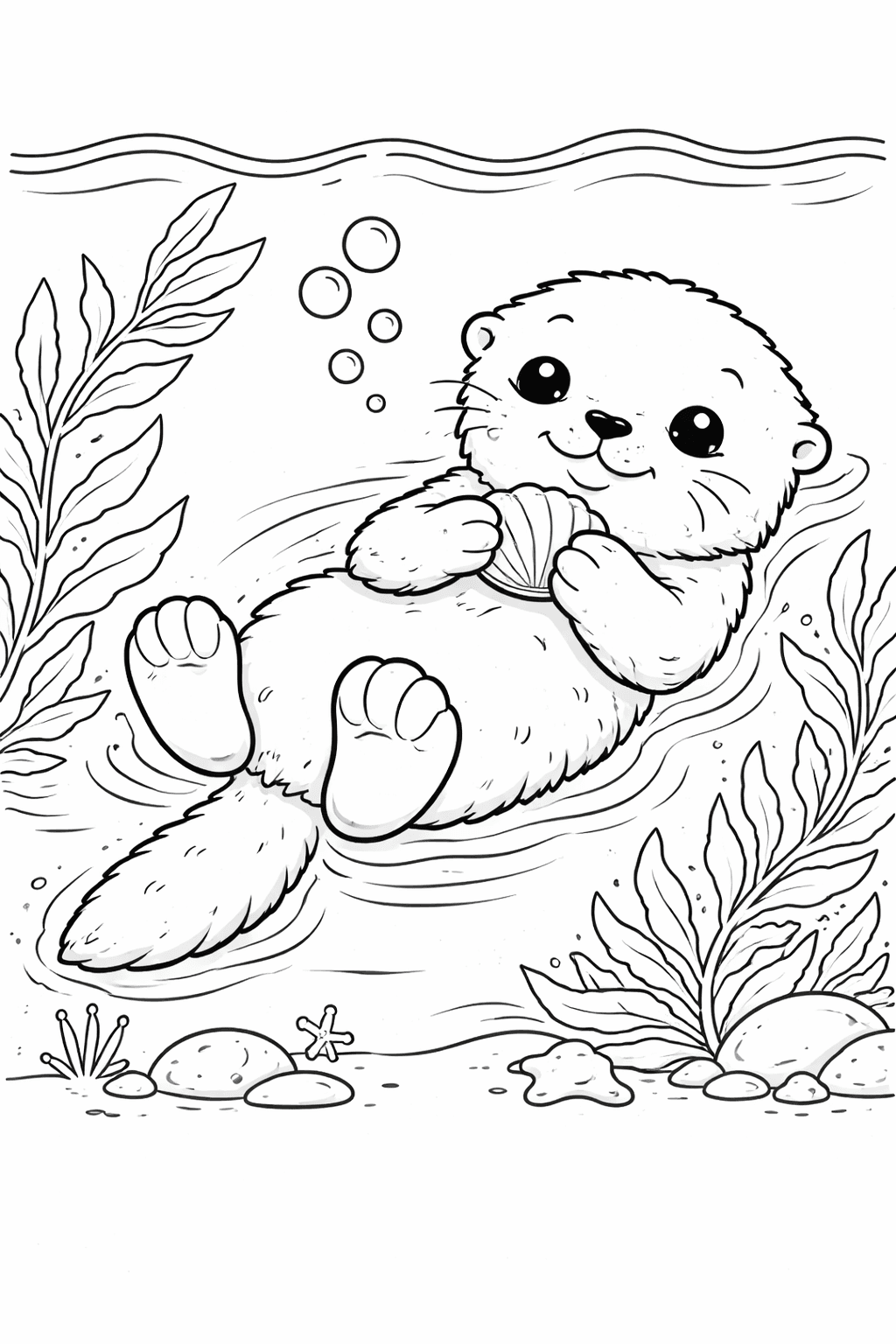 Seeotter mit Muschel - Ausmalbild