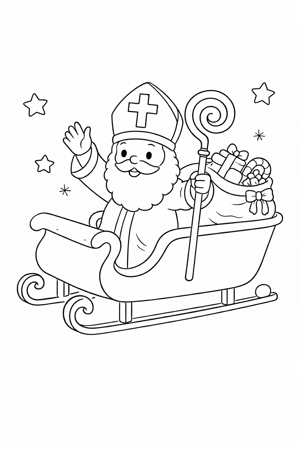 Sankt Nikolaus Im Schlitten - Ausmalbild