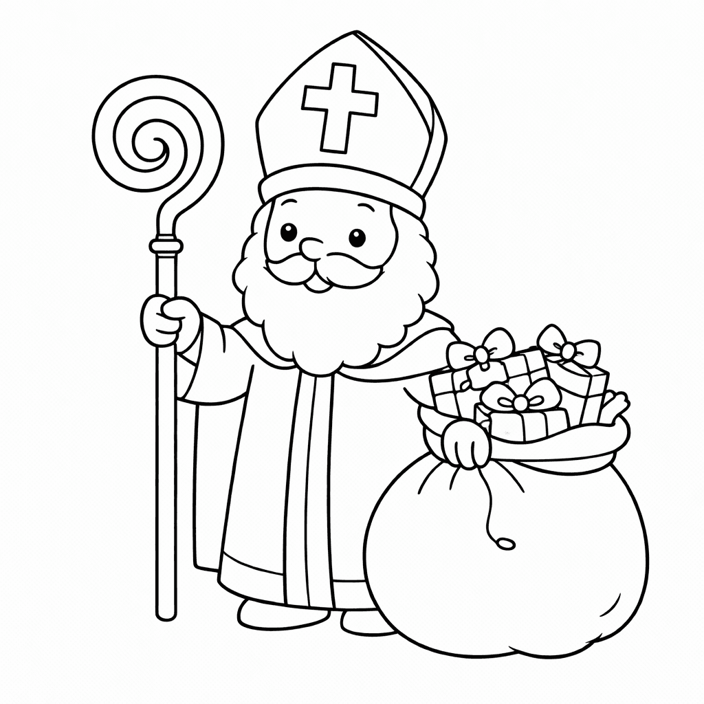 Sankt Nikolaus Mit Geschenksack - Ausmalbild