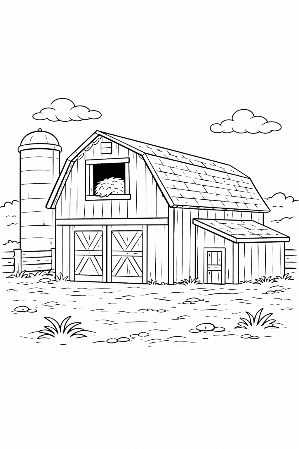 Scheune und Silos - Ausmalbild