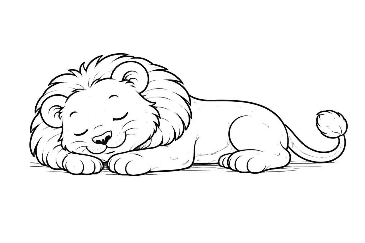 Schlafender Löwe in Ruheposition - Ausmalbild