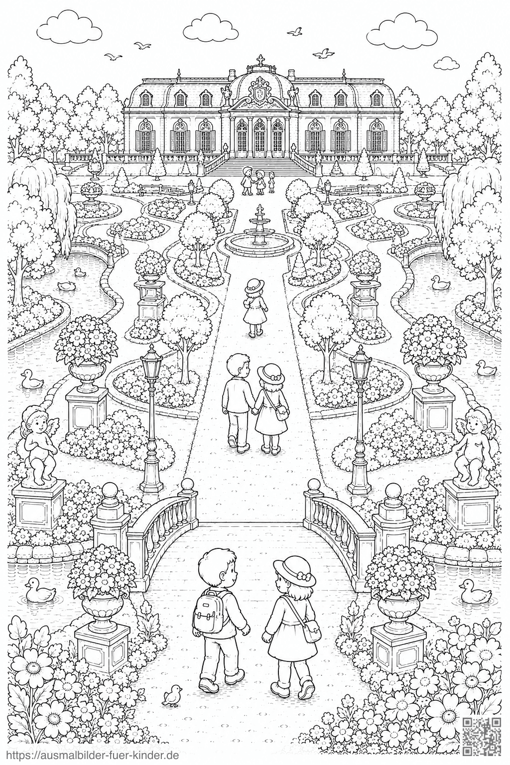 Schloss Benrath Parkspaziergang Ausmalbild