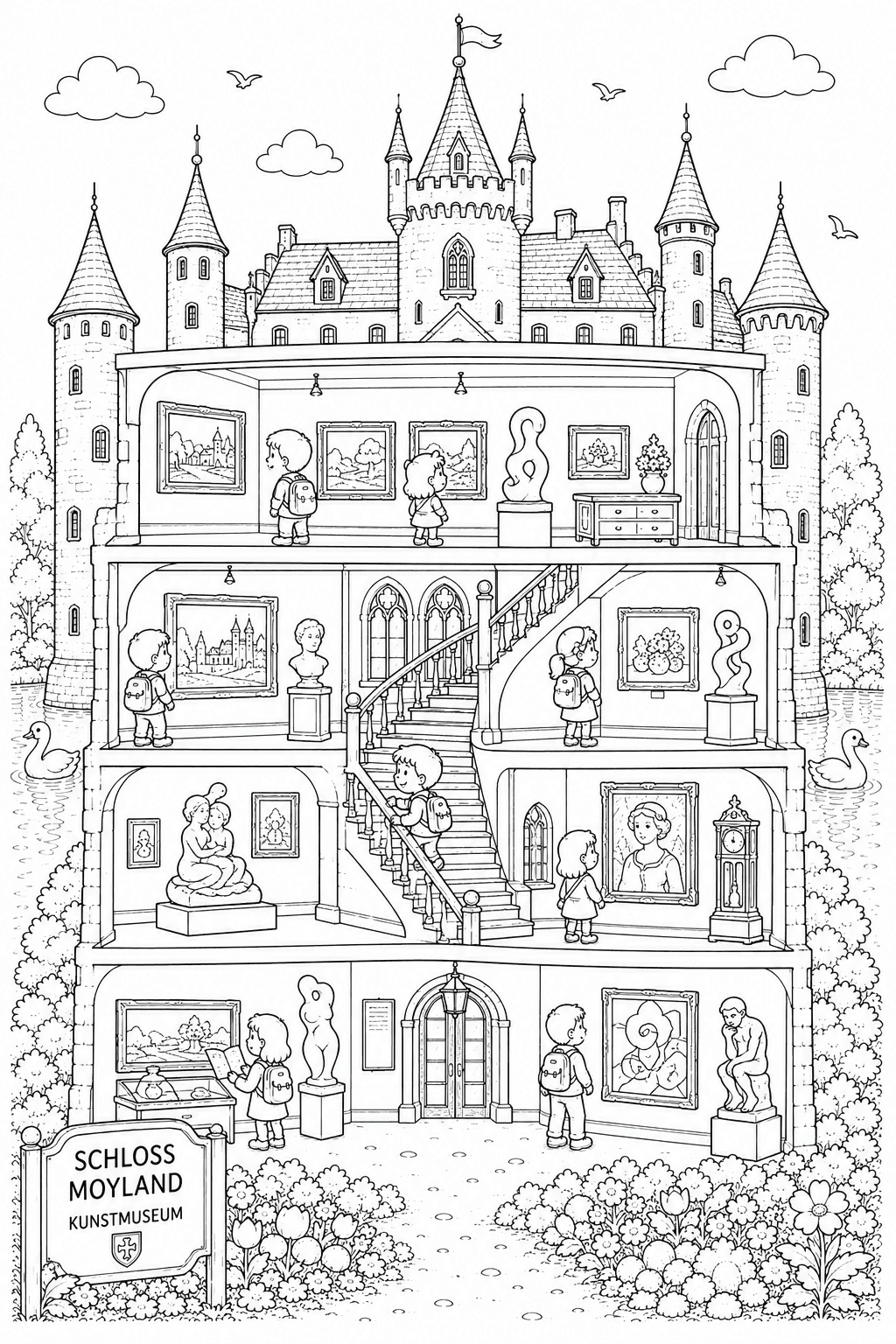 Schloss Moyland Museumsräume Ausmalbild