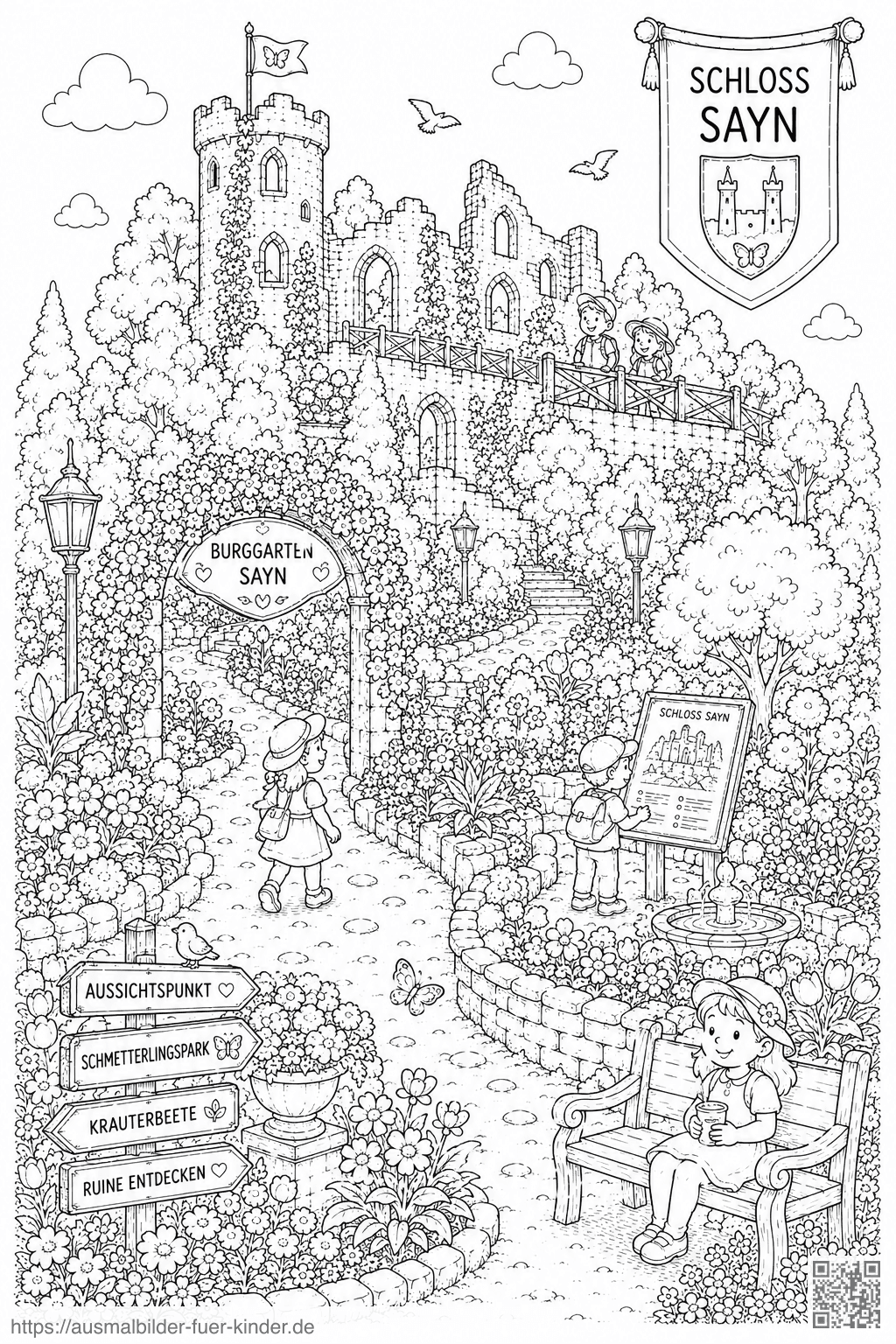 Schloss Sayn Burggarten Ausmalbild