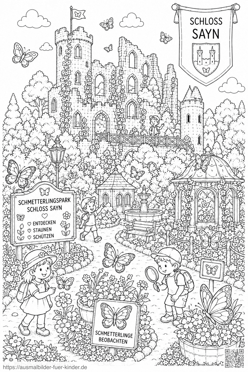 Schloss Sayn Schmetterlingspark Ausmalbild