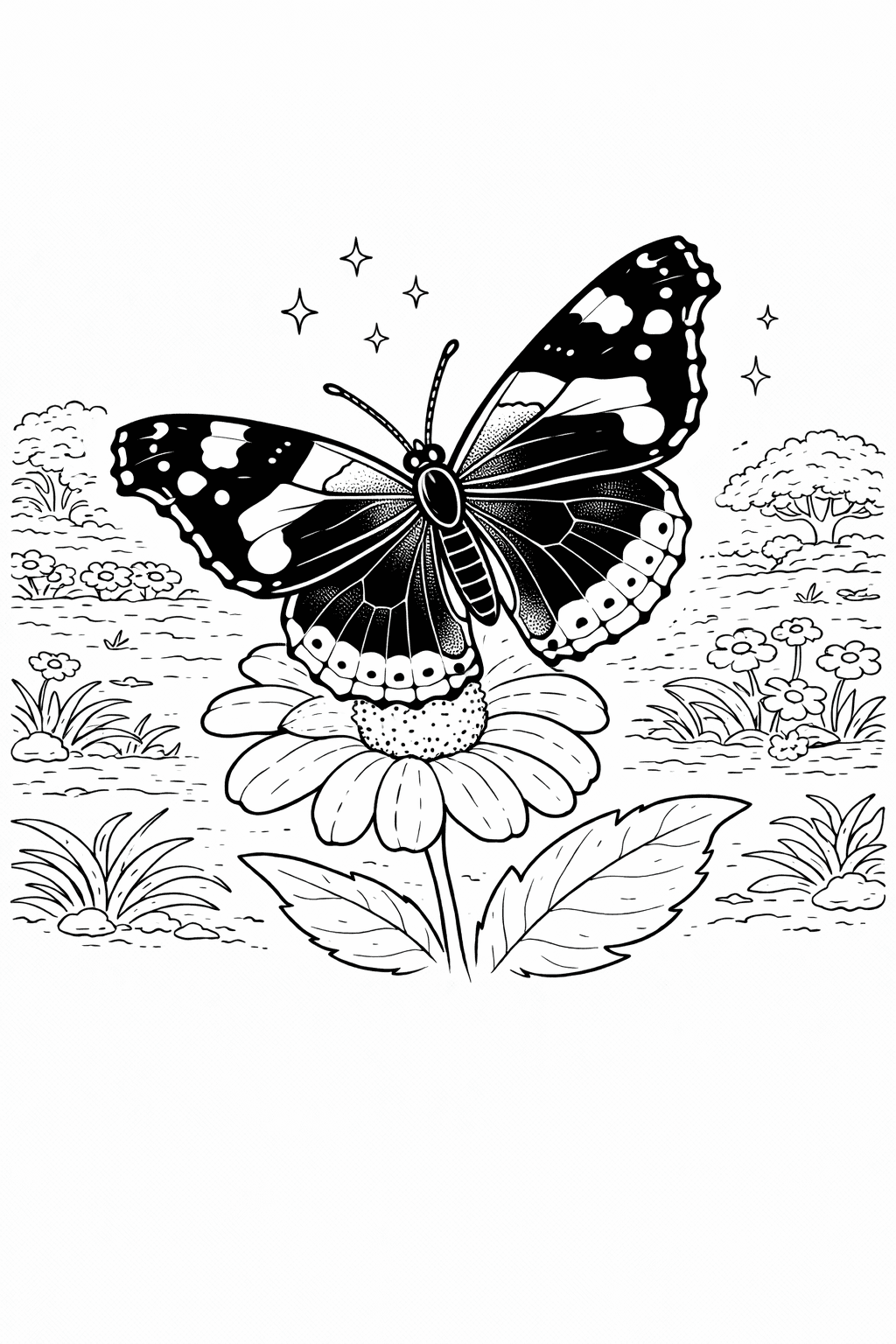 Schmetterling auf Blume - Ausmalbild