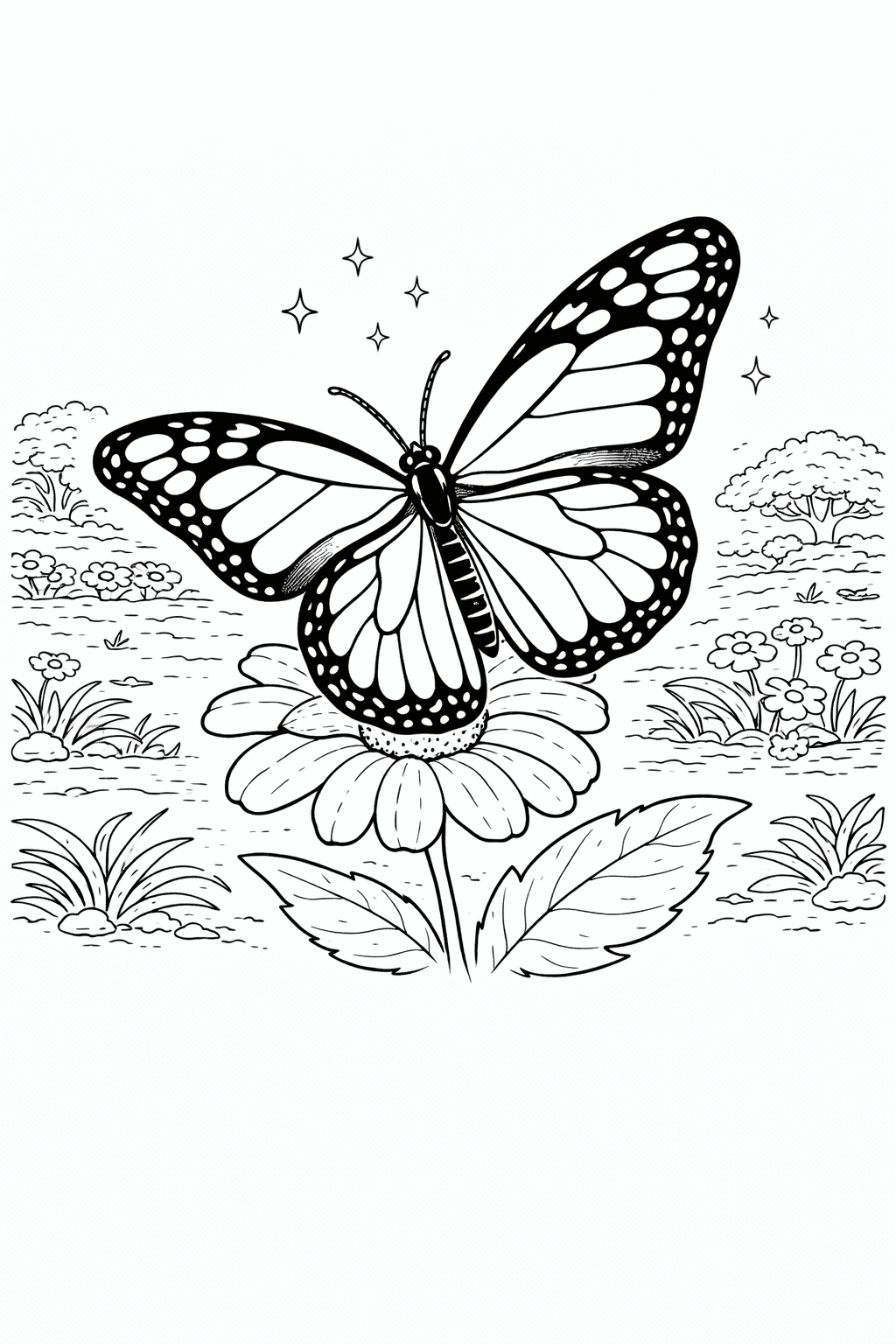 Schmetterling auf Blume - Ausmalbild