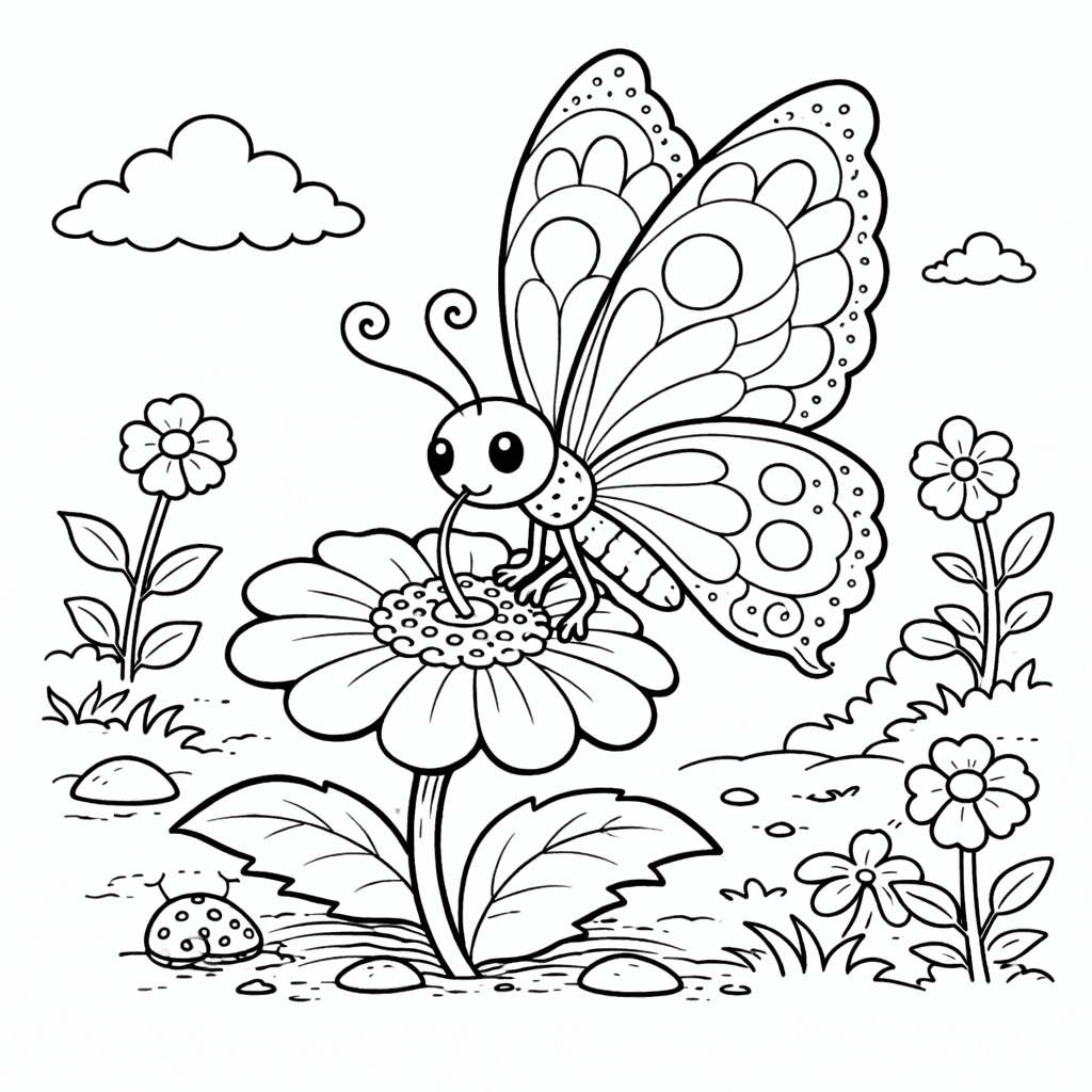 Schmetterling auf Blume - Ausmalbild