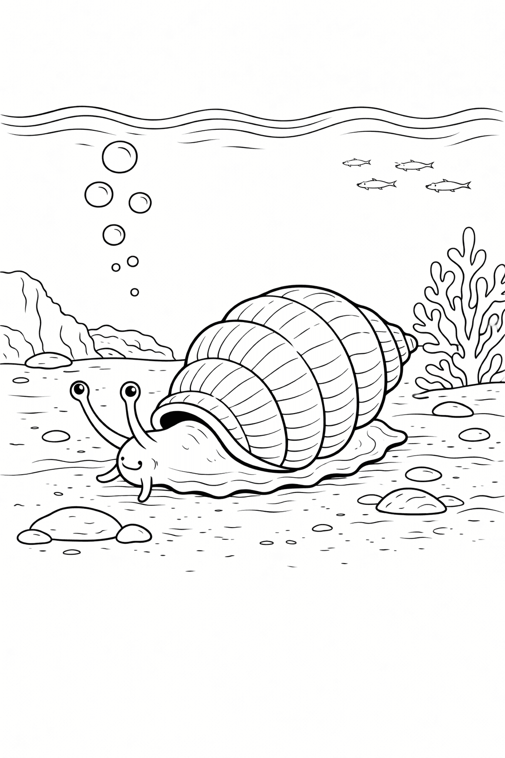 Schnecke auf Meeresgrund - Ausmalbild