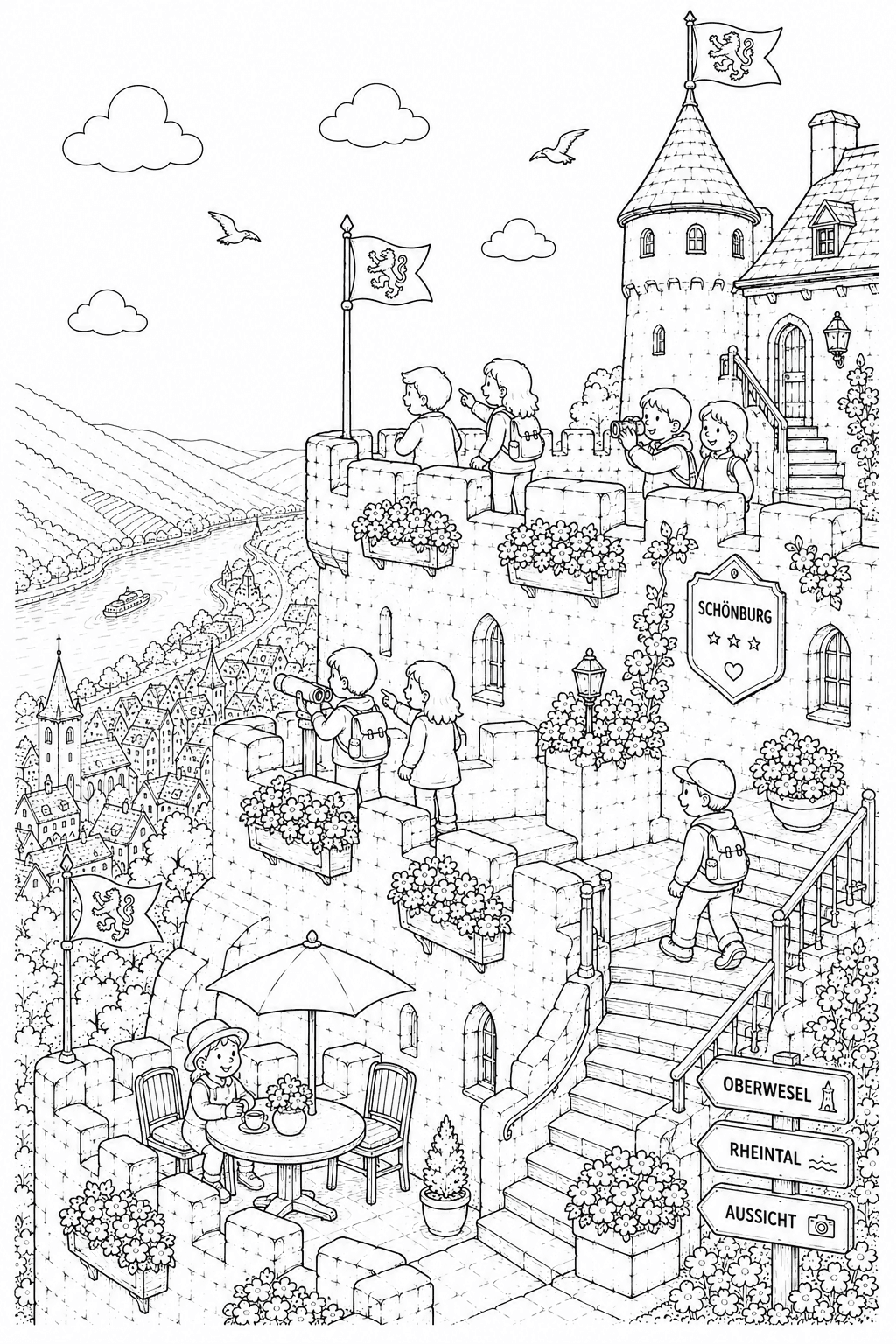 Schönburg Aussichtsterrasse Ausmalbild