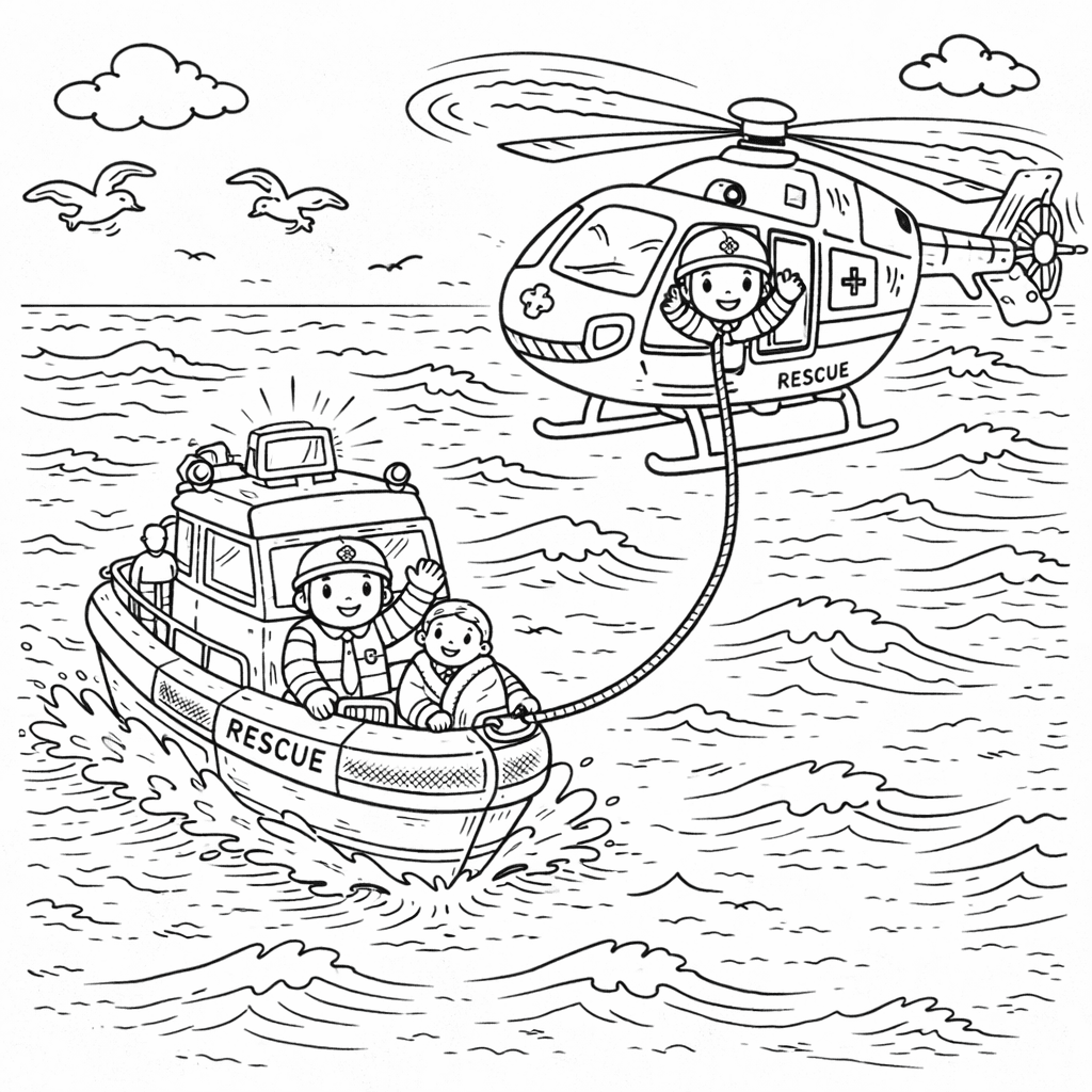 See-Notfall im Einsatz - Ausmalbild