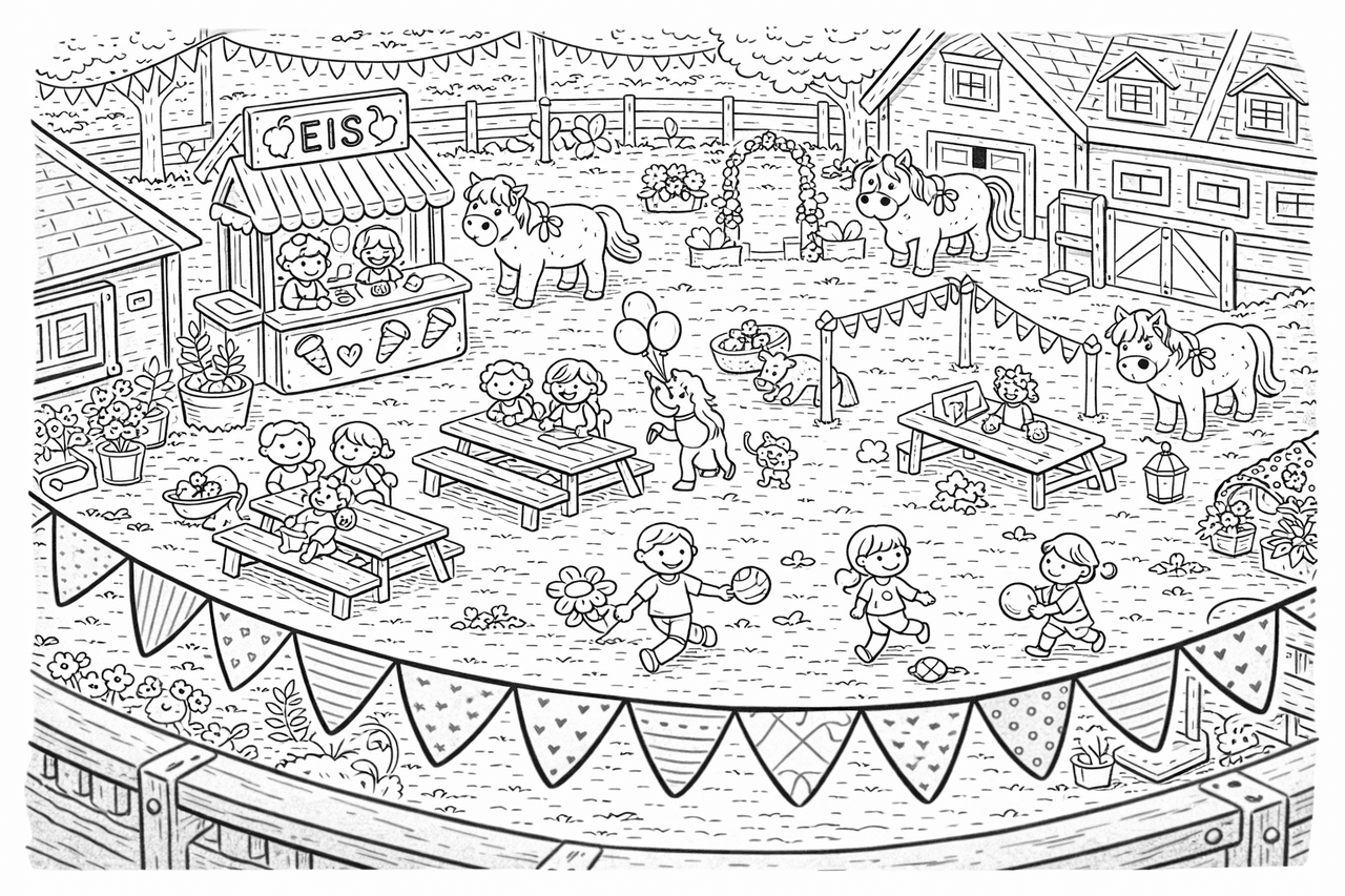 Sommerfest Ponyhof - Ausmalbild