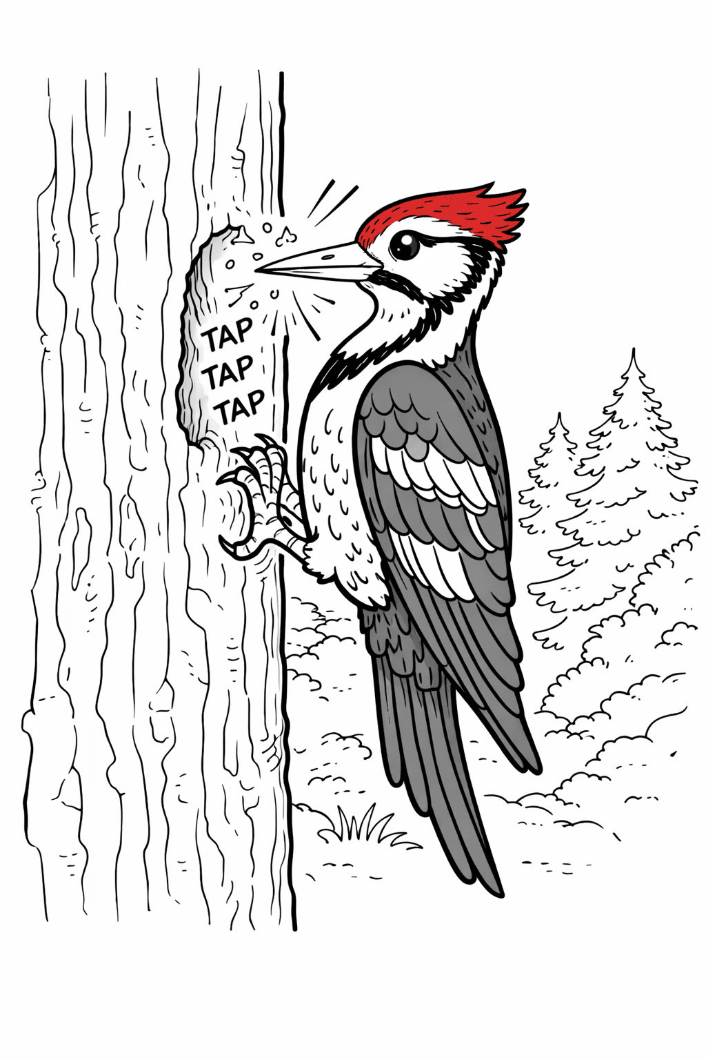 Specht am Baumstamm - Ausmalbild