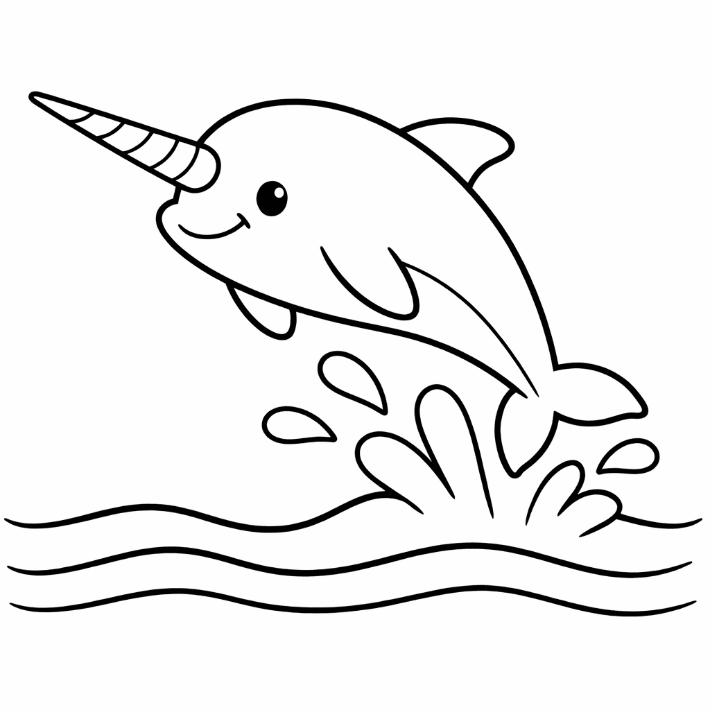 Springende Narwal üBer Dem Wasser - Ausmalbild