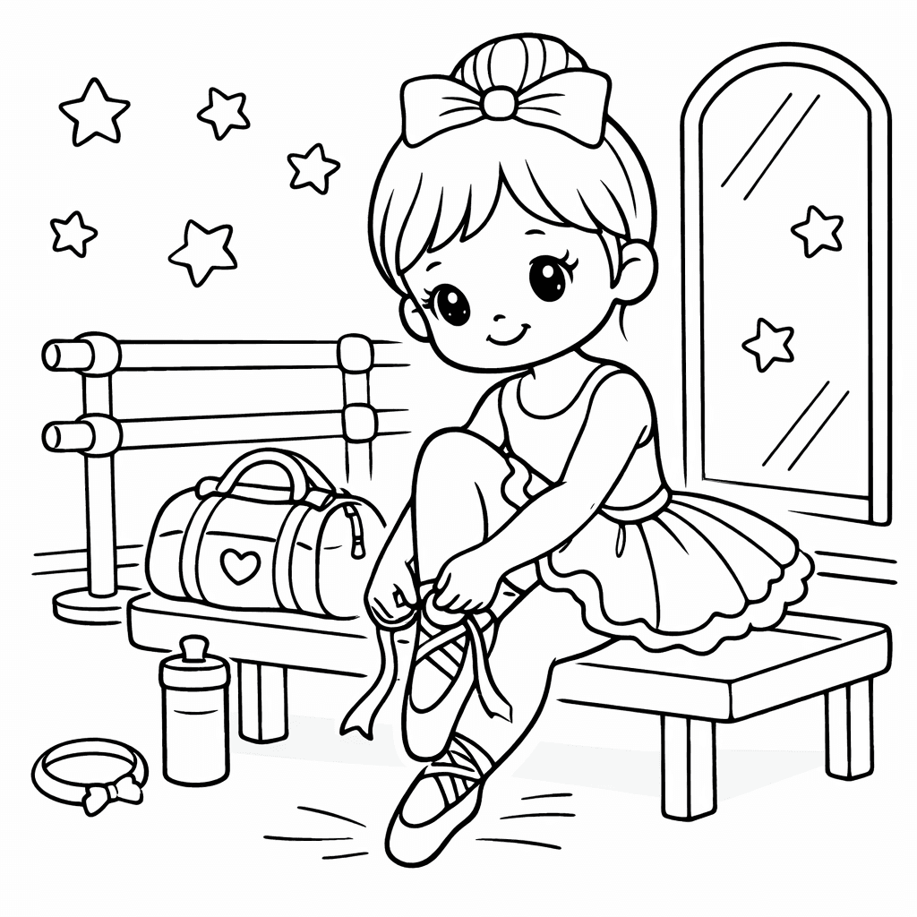 Ballerina bei der Vorbereitung - Ausmalbild