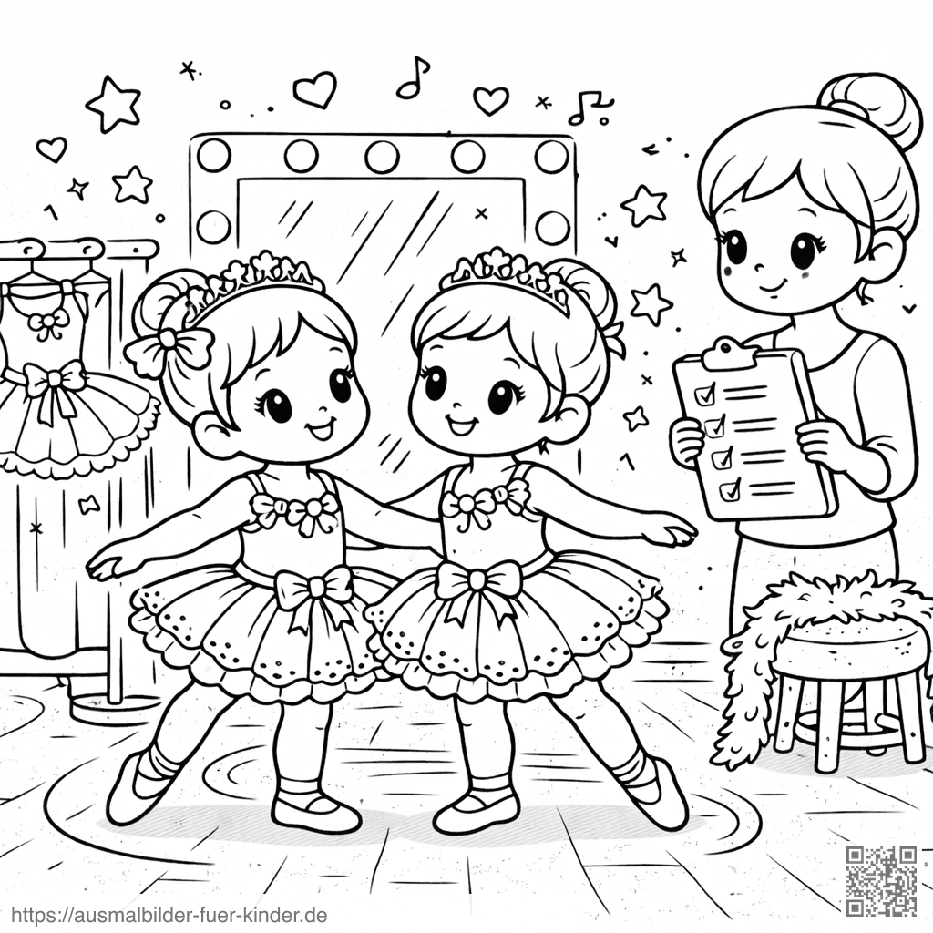 Ballettproben im Umkleideraum - Ausmalbild