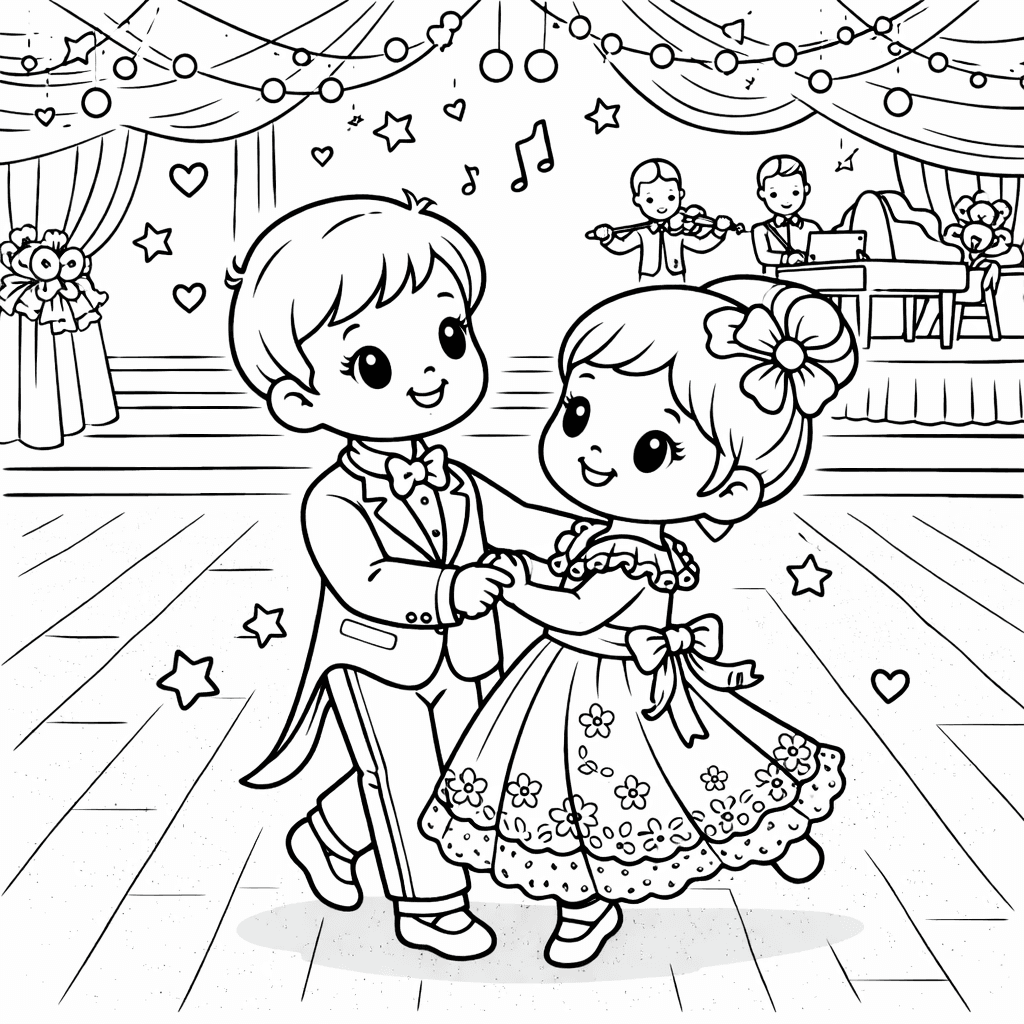 Tanz im eleganten Ballsaal - Ausmalbild