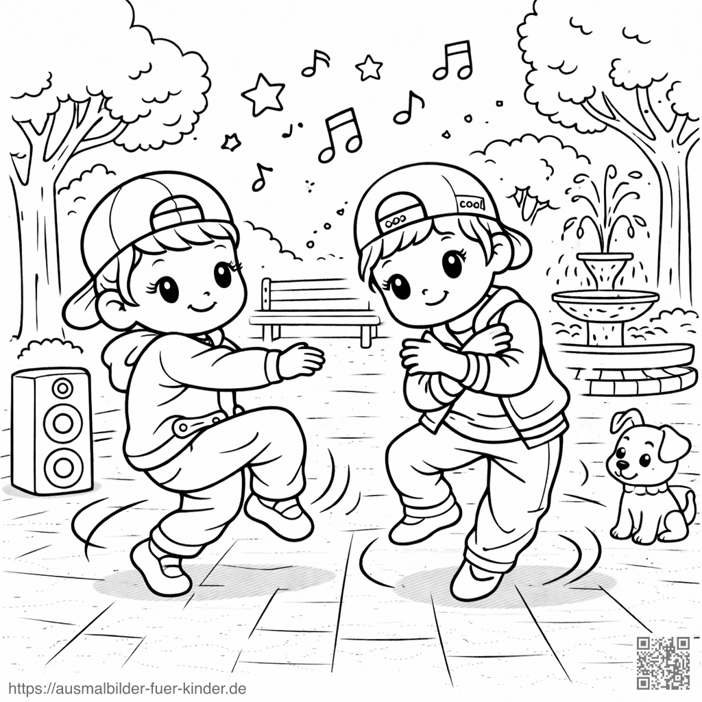 Tanzende Kinder im Park - Ausmalbild