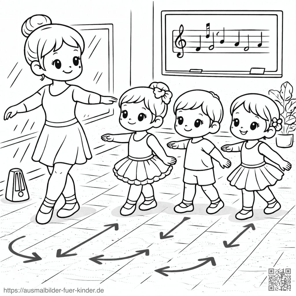 Tanzunterricht für Kinder im Studio - Ausmalbild
