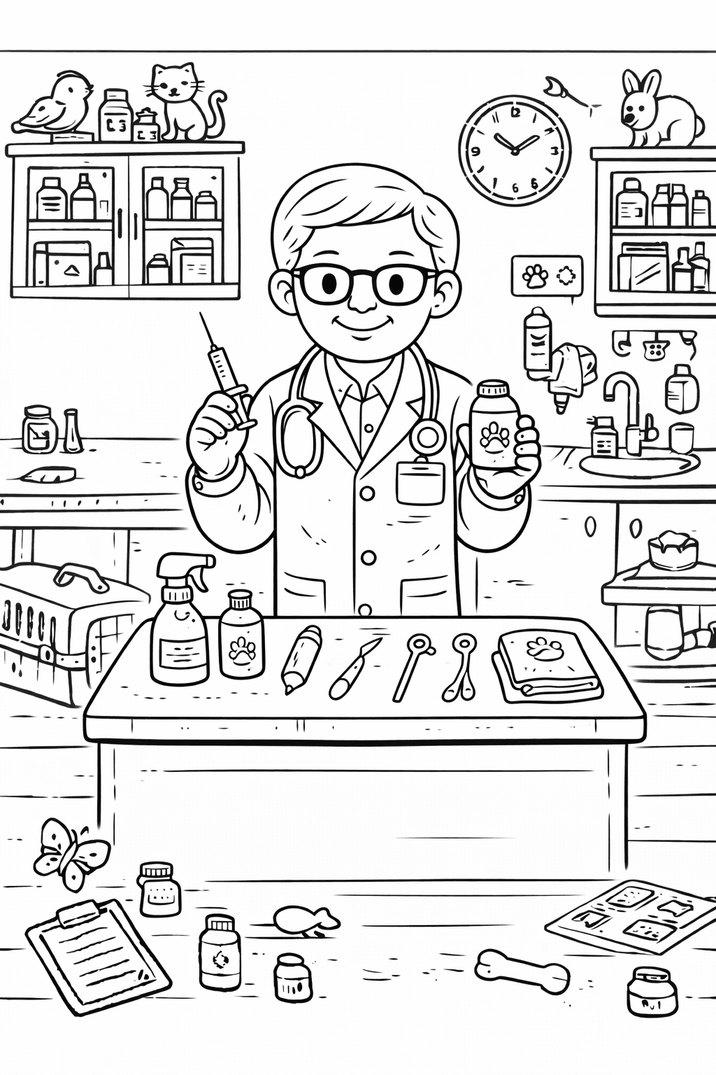 Tierarzt in der Klinik - Ausmalbild