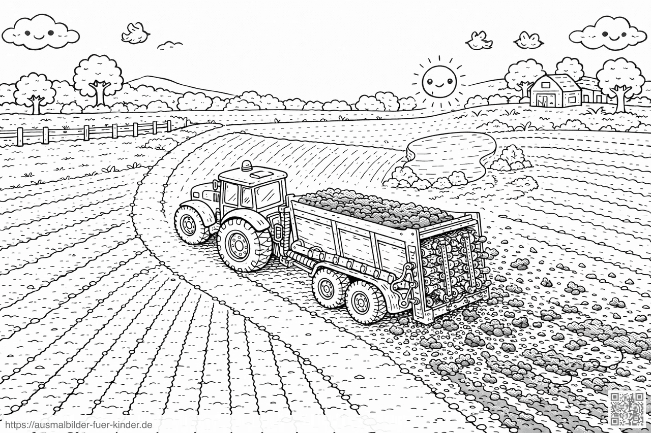 Blick auf Landwirtschaft und Felder - Ausmalbild