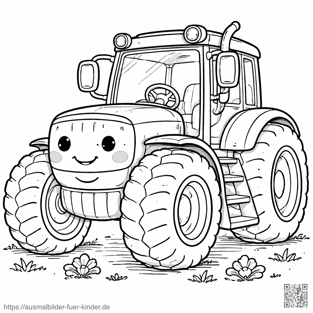 Lächelnder Traktor im Detail - Ausmalbild