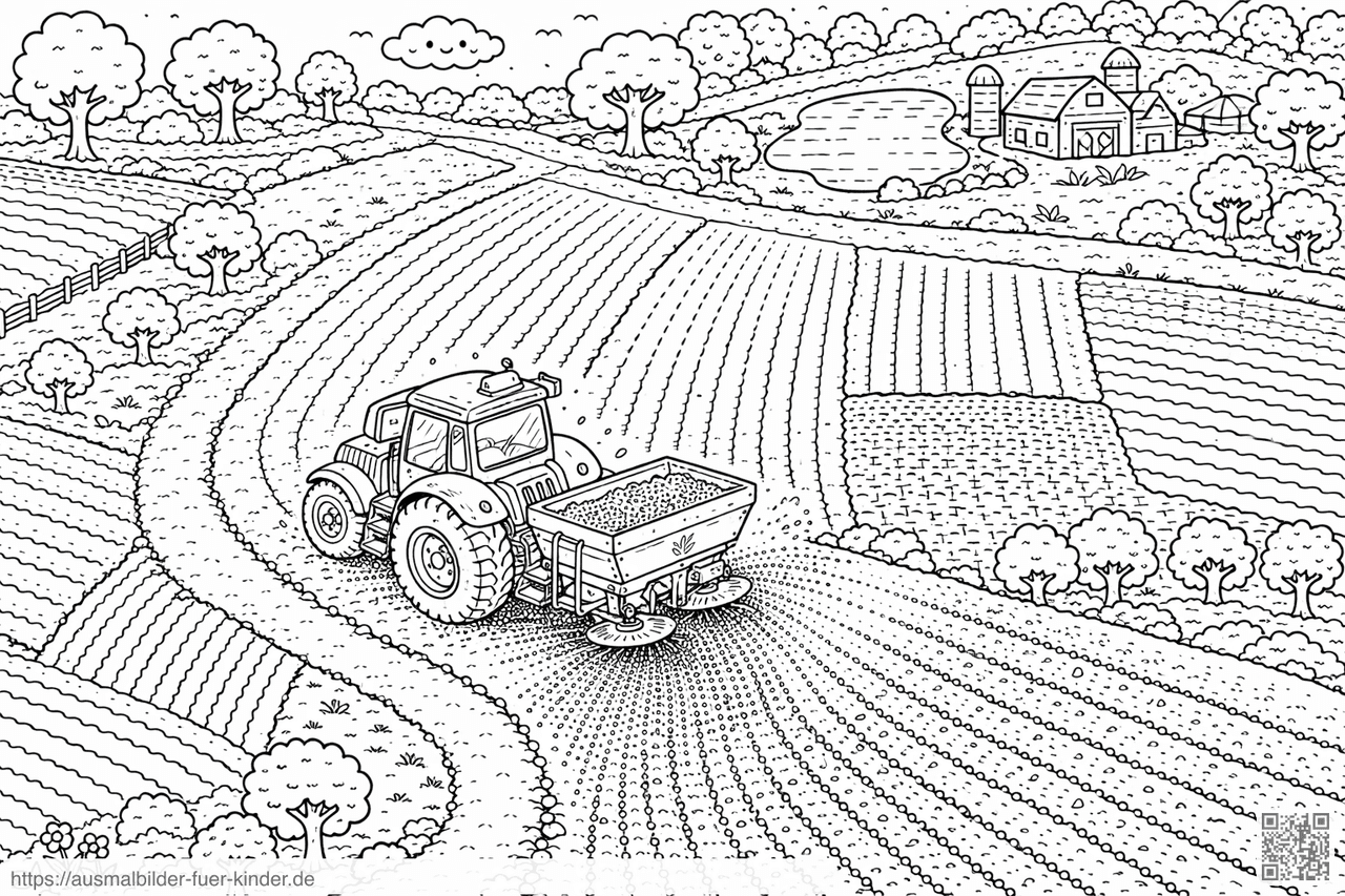 Landwirtschaft in idyllischer Landschaft - Ausmalbild