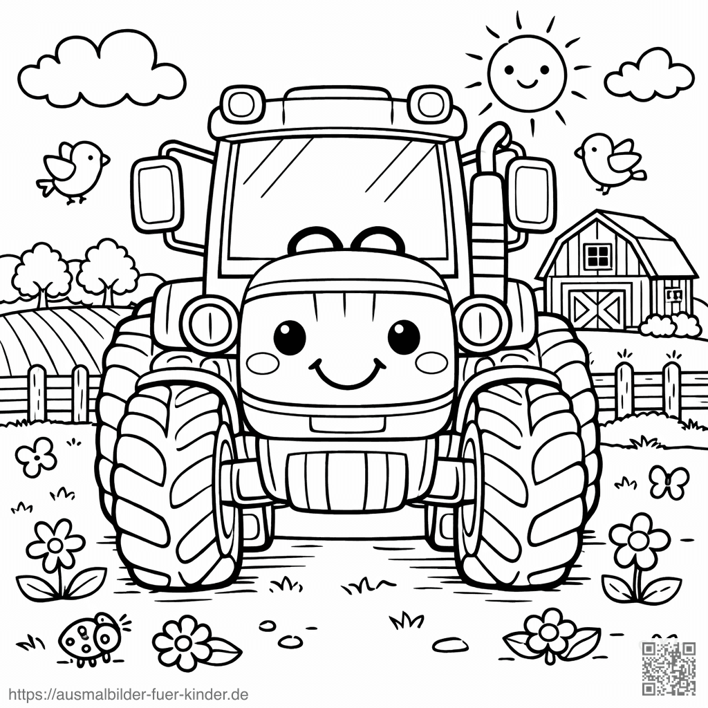 Lustiger Traktor auf dem Bauernhof - Ausmalbild