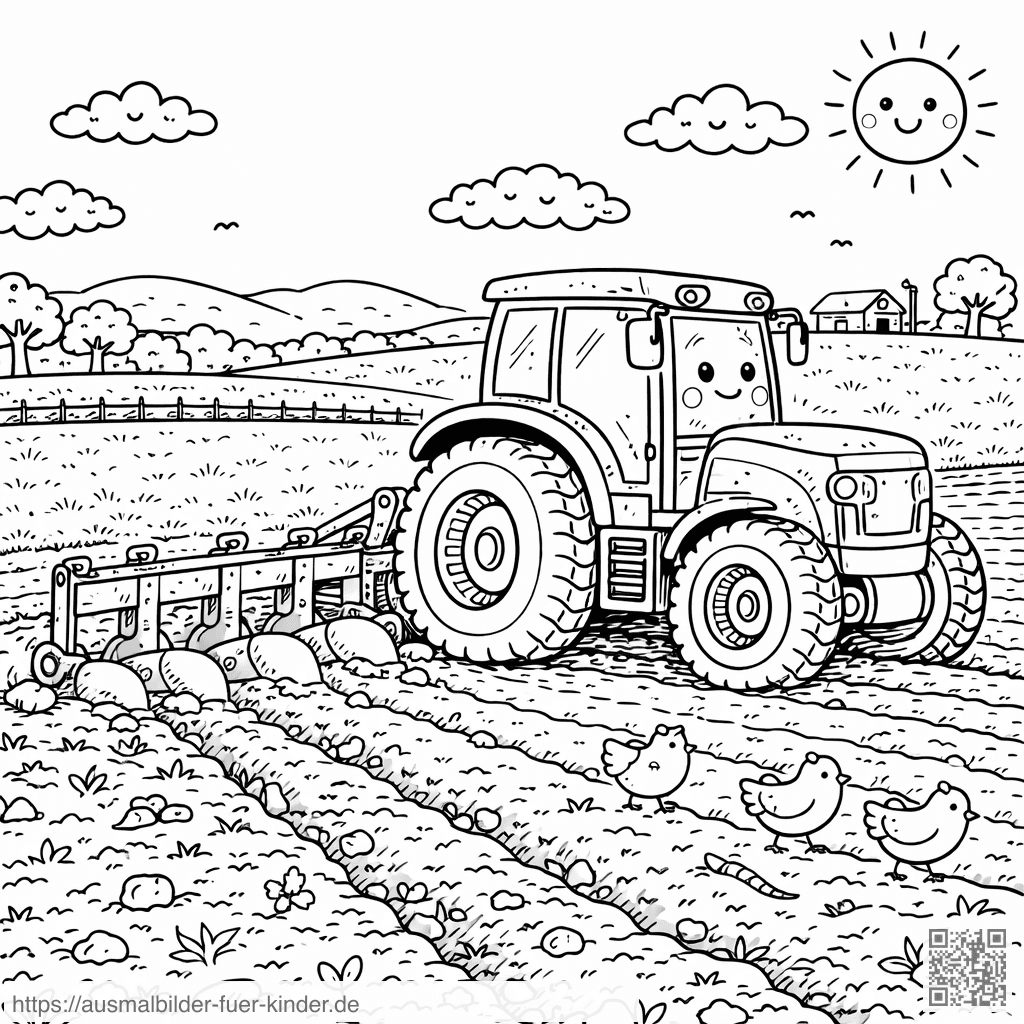 Lustiger Traktor auf dem Feld - Ausmalbild