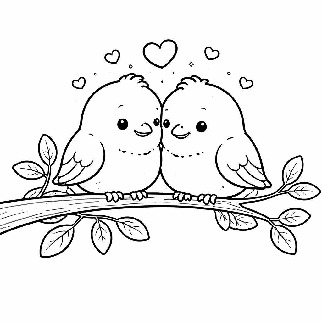 Vögel bilden Herz - Ausmalbild